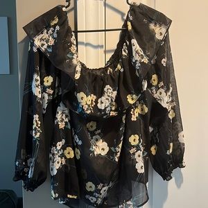 XL black floral off the shoulder blouse